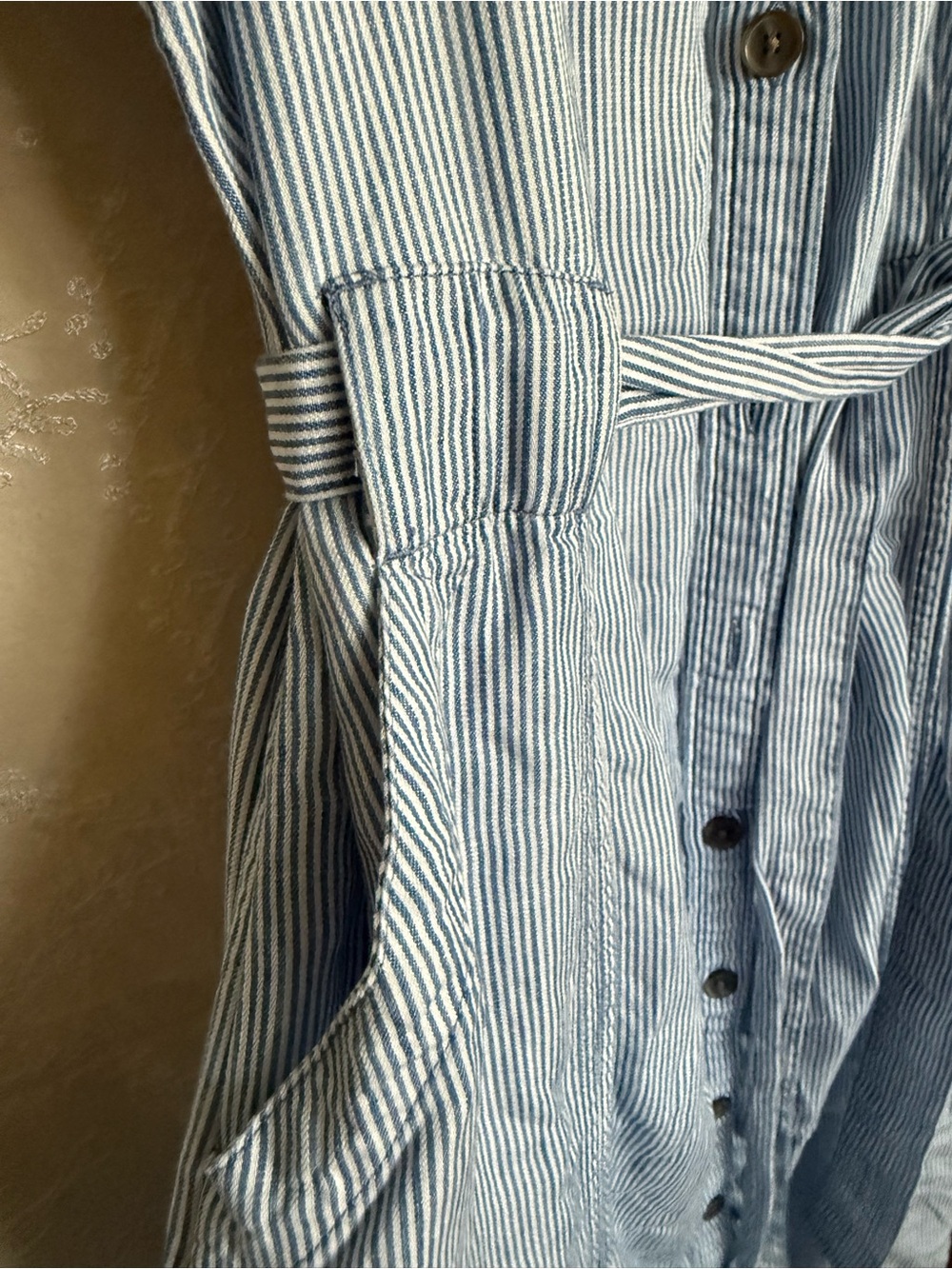 Lands' End Blue & White Pinstripe Shirt Midi Dress - Picture 3 of 8